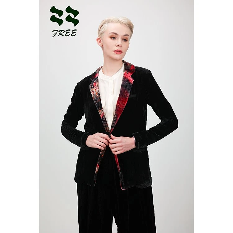 Ladies Black Office Velvet Suit With Chain