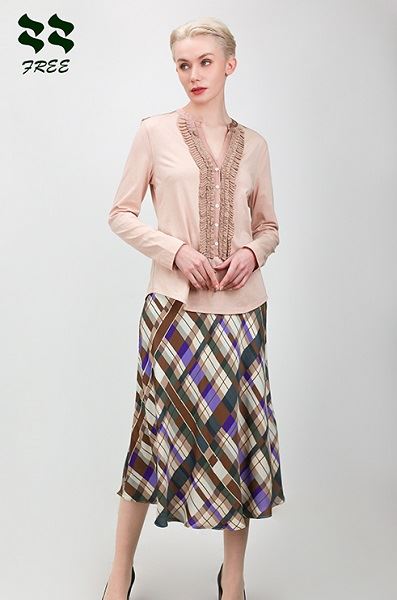 Woven Check Print Bias Cut Midi Skirt Supplier